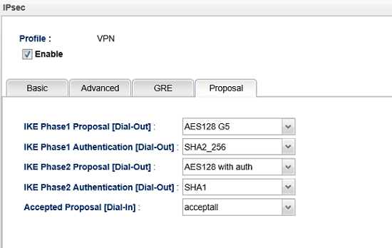 a screenshot of Vigor3900 VPN configuration